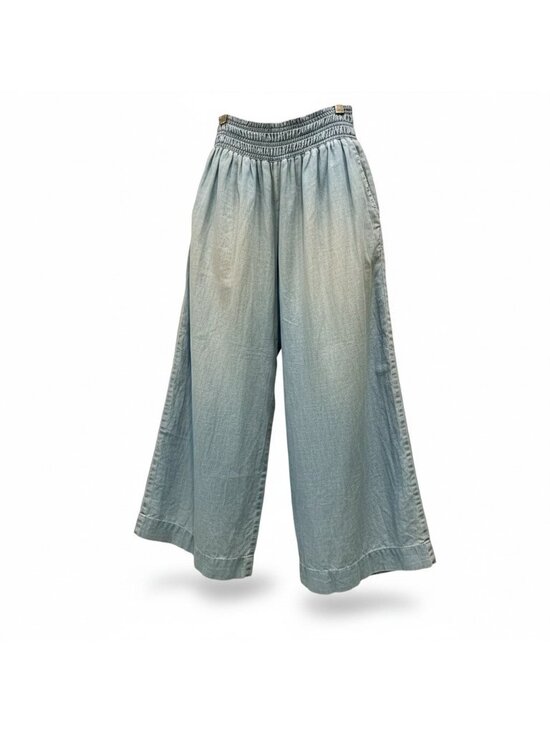 Unknown Pants - Wide-Leg Linen Women's Pants M Smocked Waist Pull-On Boho Lightly Faded Blue